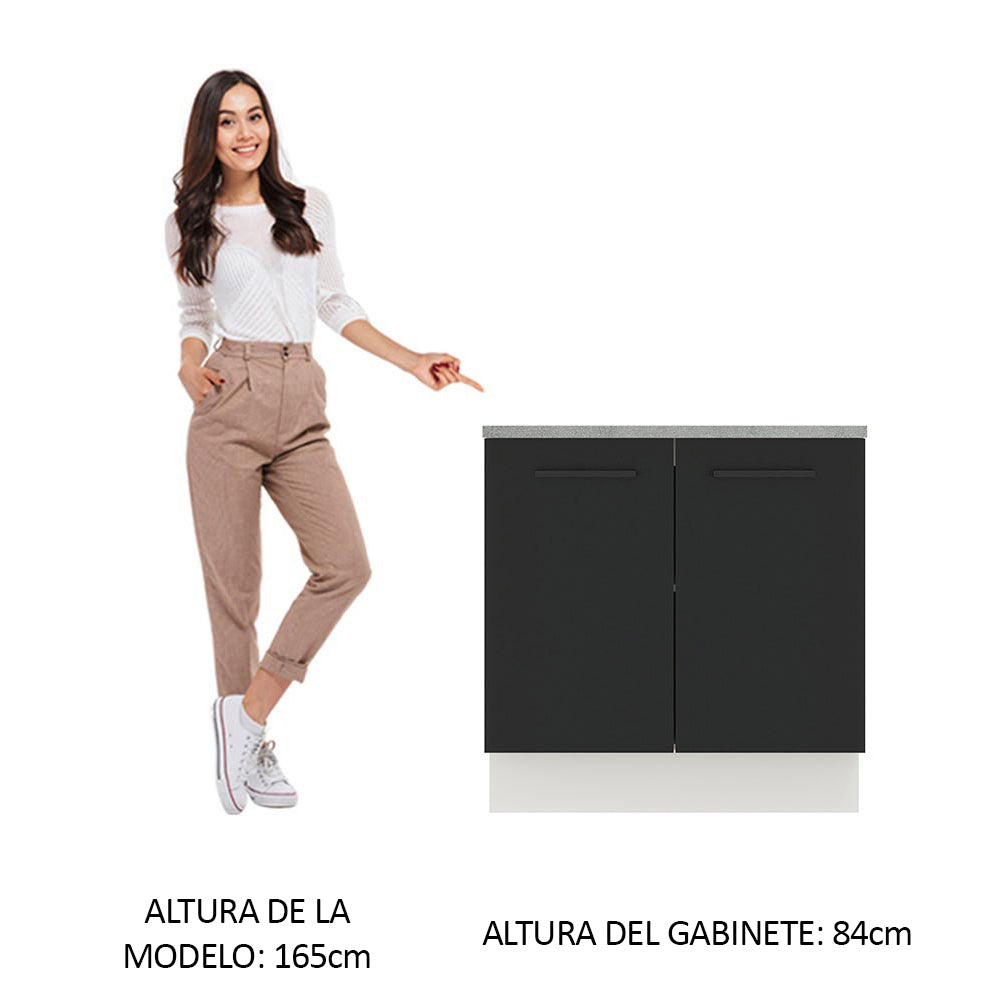 Bajo Mesada Cocina 80 x 60 cm 2 Puertas (Con Mesada) Blanco/Negro Agata Madesa