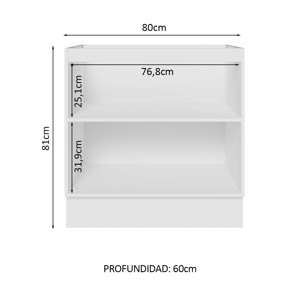 Bajo Mesada Cocina 80 x 60 cm 2 Puertas (Sin Mesada) Blanco/Negro Glamy Madesa