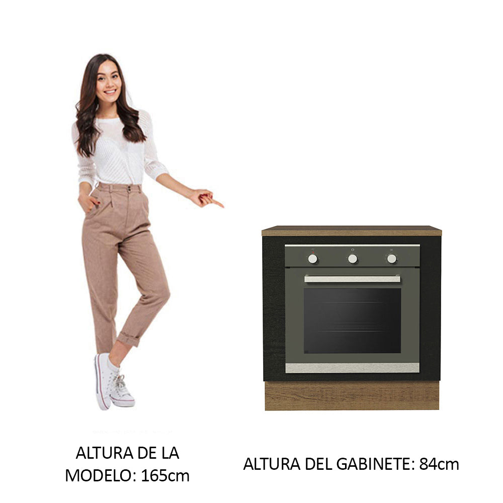 Bajo Mesada Cocina para Horno Empotrado 80 x 60 cm con Mesada Marrón/Negro Agata, Glamy, Madesa