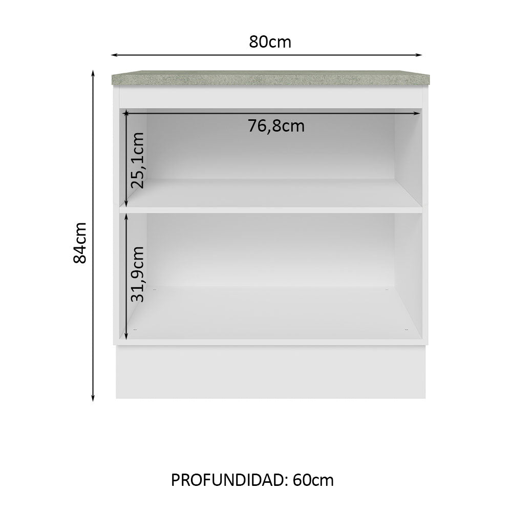 Bajo Mesada 80 x 60 cm 2 Puertas (Con Mesada) Blanco/Gris Lux Madesa