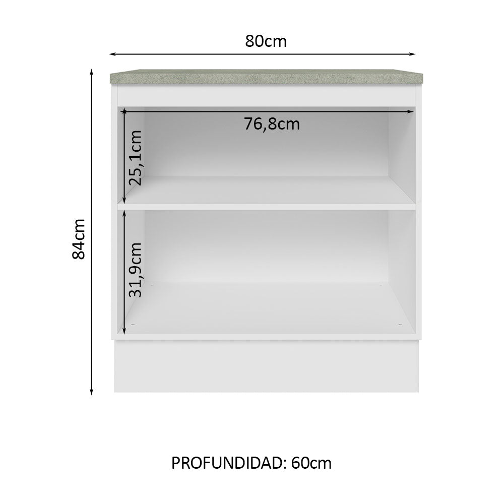 Bajo Mesada 80 x 60 cm 2 Puertas (Con Mesada) Sin cajones Blanco/Blanco Lux Madesa