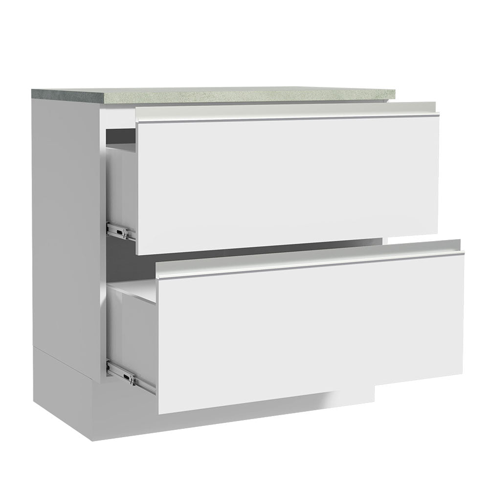Bajo Mesada de Cocina 80 x 60 cm 2 Cajones (Con Mesada) Blanco Glamy Madesa