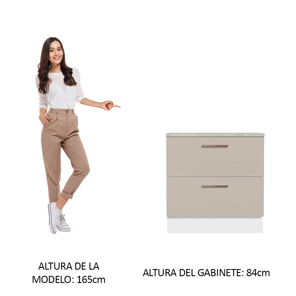 Bajo Mesada Cocina 80 x 60 cm 2 Cajones (Con Mesada) Blanco/Crema Agata Madesa