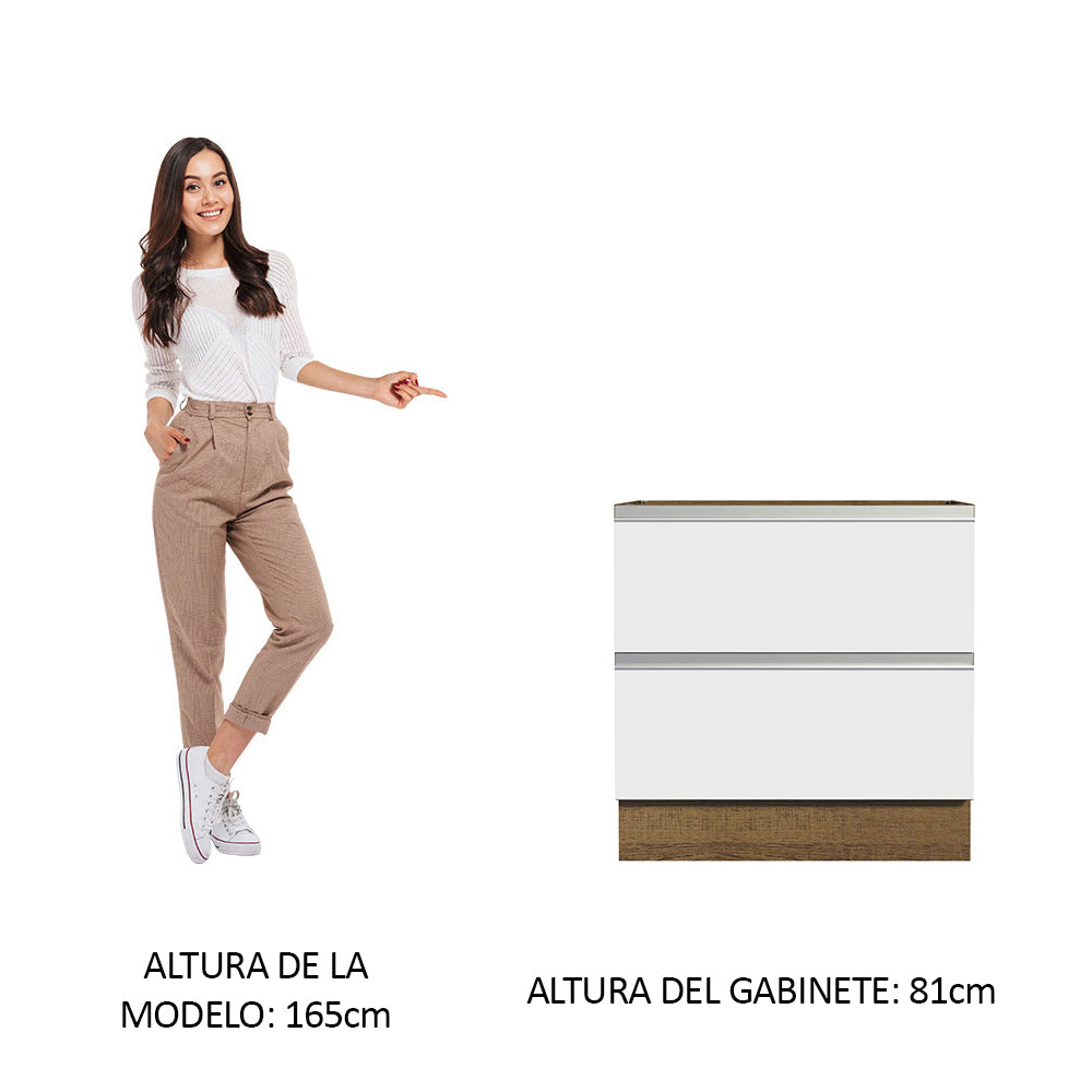 Bajo Mesada de Cocina 80 x 60 cm 2 Cajones (Sin Mesada) Marrón/Blanco Glamy Madesa