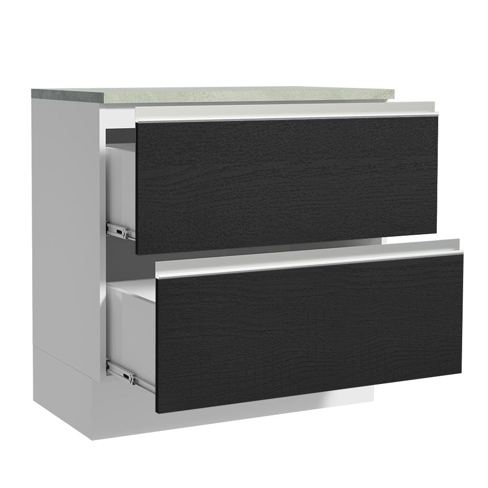 Bajo Mesada de Cocina 80 x 60 cm 2 Cajones (Con Mesada) Blanco/Negro Glamy Madesa