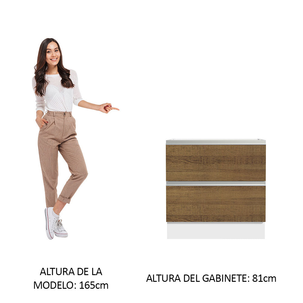 Bajo Mesada de Cocina 80 x 60 cm 2 Cajones (Sin Mesada) Blanco/Marrón Glamy Madesa