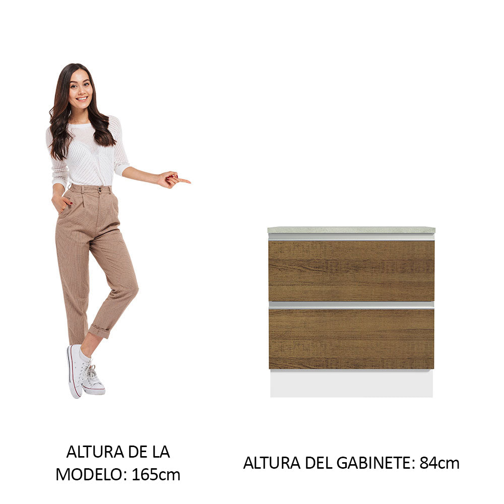 Bajo Mesada de Cocina 80 x 60 cm 2 Cajones (Con Mesada) Blanco/Marrón Glamy Madesa