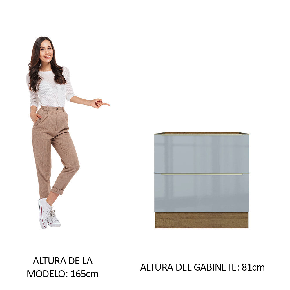 Bajo Mesada 80 cm x 60 cm, 2 Cajones Lux Marrón/Gris