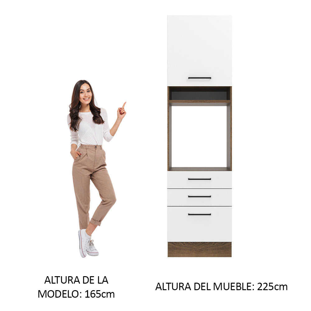 Mueble de Cocina para Horno 60 x 60 cm 1 Puerta 3 Cajones Marrón/Blanco Agata Madesa
