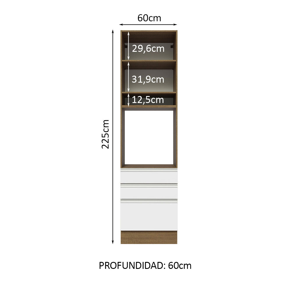 Mueble de cocina para Horno/Microondas Madesa Glamy 60 x 60 cm 1 Puerta 3 Cajones Marrón/Blanco