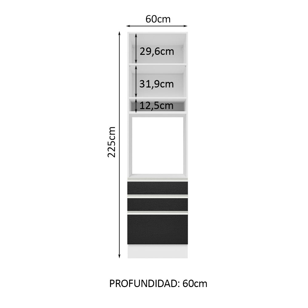 Mueble de cocina para Horno/Microondas Madesa Glamy 60 x 60 cm 1 Puerta 3 Cajones Blanco/Negro