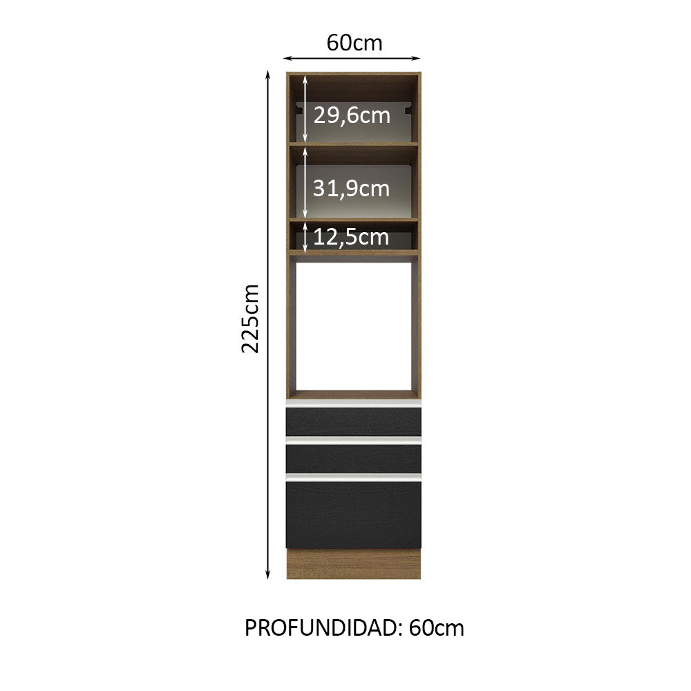 Mueble de cocina para Horno/Microondas Madesa Glamy 60 x 60 cm 1 Puerta 3 Cajones Marrón/Negro
