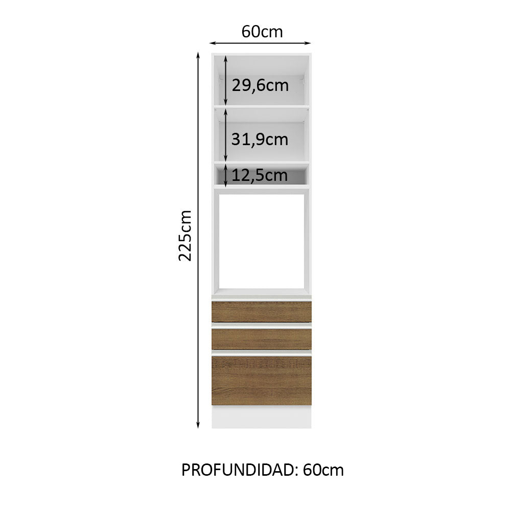 Mueble de cocina para Horno/Microondas Madesa Glamy 60 x 60 cm 1 Puerta 3 Cajones Blanco/Marrón