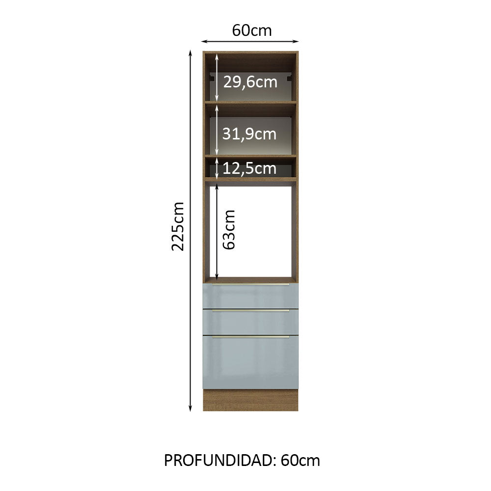 Mueble de cocina para Horno
60 cm 3 Cajones 1 Puerta Lux Marrón/Gris