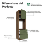 Mueble de cocina para Horno/Microondas 60 x 60 cm 1 Puerta y 3 Cajones Marrón/Verde Vik Madesa