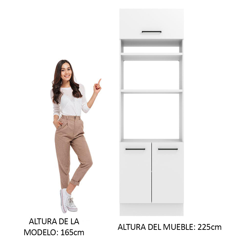 Mueble de cocina para Horno/ Microondas 70 cm Sin cajones 3 Puertas Agata Blanco