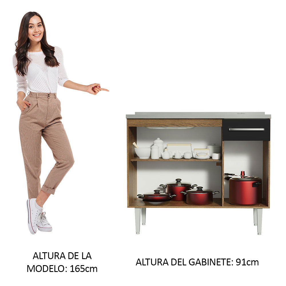 Bajo Mesada con Bacha 105 cm 3 Puertas y 1 Cajón Emilly Marrón/Negro