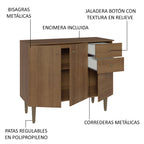Bajo Mesada para Bacha 105 cm 3 Puertas 2 Cajones (Con Mesada) Marrón Gourmet Madesa