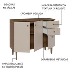 Bajo Mesada para Bacha 105 cm 3 Puertas 2 Cajones (Con Mesada) Marrón/Crema Gourmet Madesa