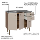 Bajo Mesada 3 Puertas y 2 Cajones 105cm con Bacha Marrón/Crema Gourmet