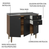 Bajo Mesada 3 Puertas y 2 Cajones 105cm con Bacha Marrón/Negro Gourmet