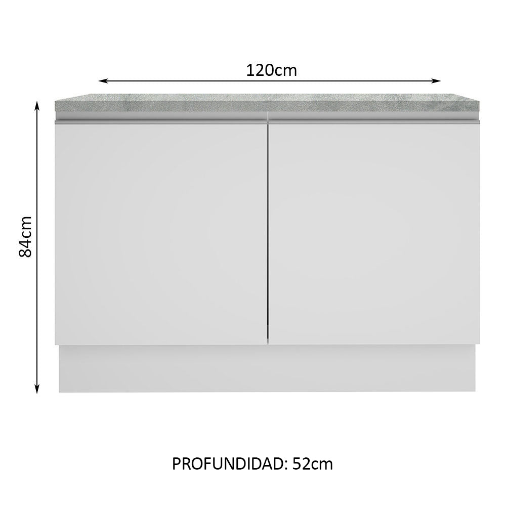 Bajo Mesada Cocina 120 cm 2 Puertas (Con Mesada) Blanco Glamy Madesa