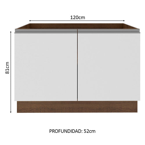 Bajo Mesada 120 cm 2 Puertas Sin Mesada Marrón/Blanco Glamy Madesa