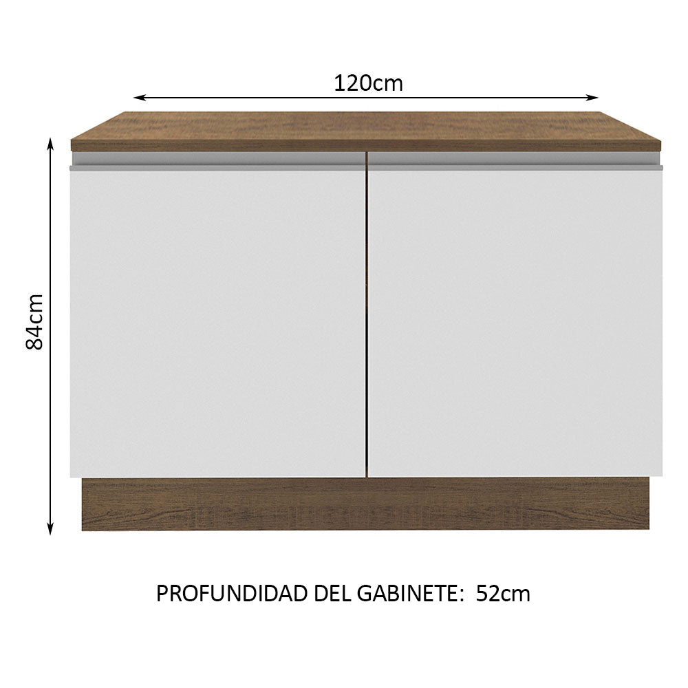 Bajo Mesada para Bacha 120 cm 2 Puertas (con Tapa) Glamy Marrón/Blanco