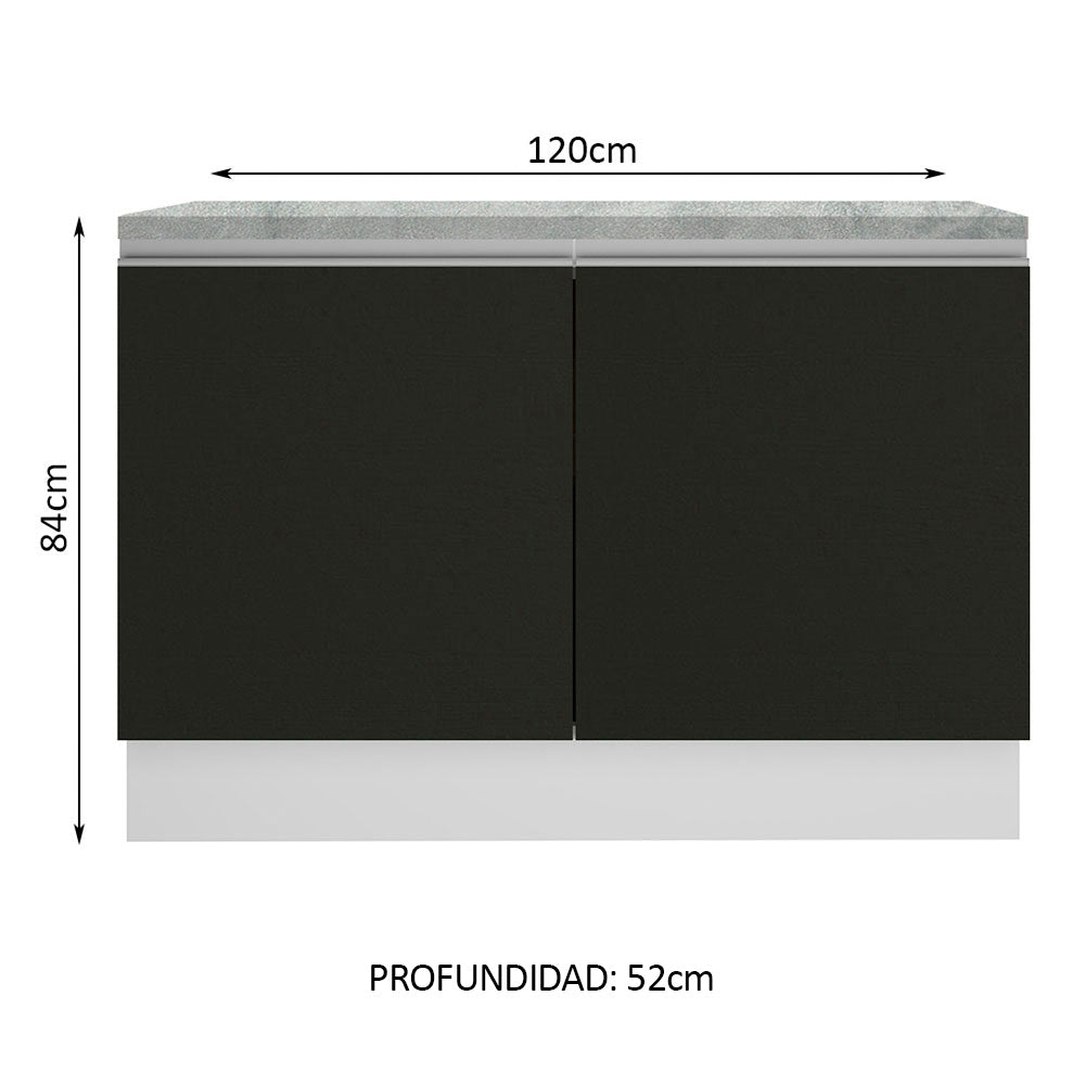 Bajo Mesada para Bacha 120 cm 2 Puertas (con Tapa) Glamy Blanco/Negro