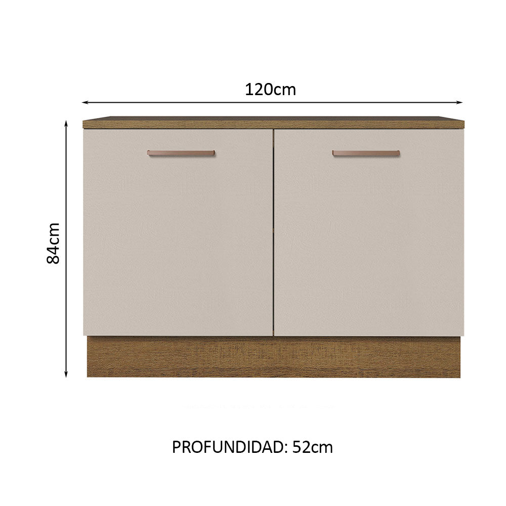 Bajo Mesada Cocina 120 cm 2 Puertas (Con Mesada) Marrón/Crema Agata Madesa