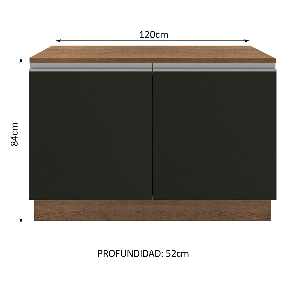 Bajo Mesada para Bacha 120 cm 2 Puertas (Con Tapa) Glamy Marrón/Negro