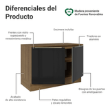 Bajo Mesada de Cocina 120 cm 2 Puetas (Con Mesada) Marrón/Negro Lux Madesa