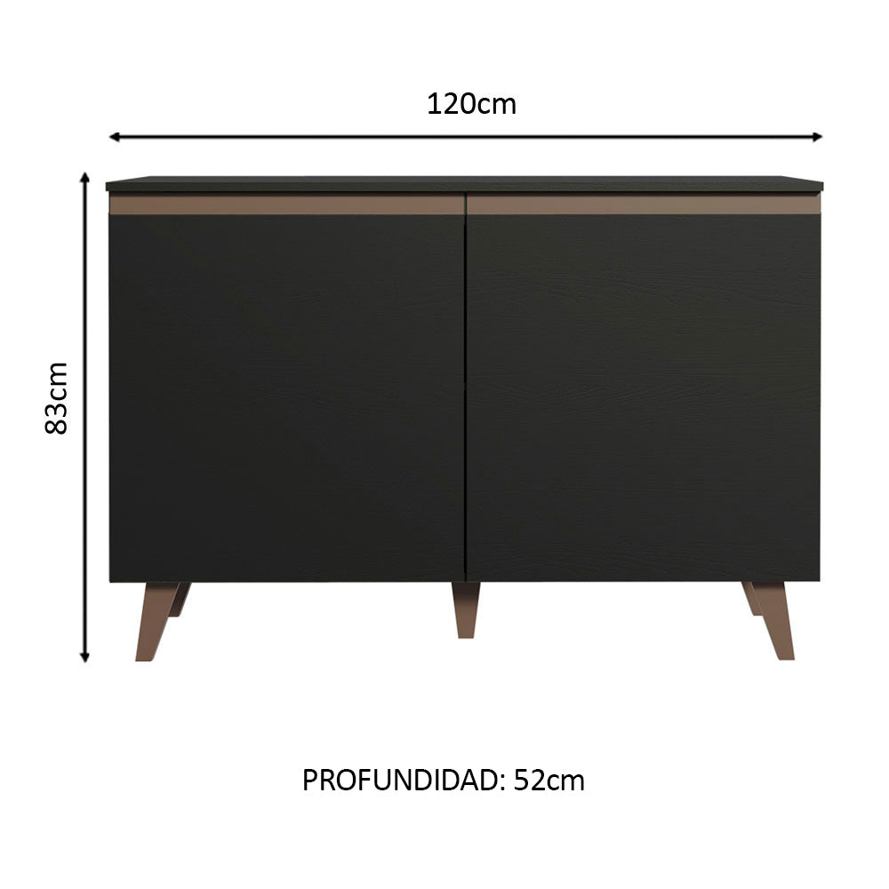 Bajo Mesada 120 cm 2 Puertas con Patas Negro Reims Madesa