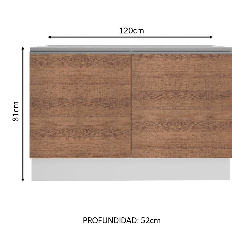 Bajo Mesada para Bacha 120 cm 2 Puertas (Sin Tapa ni Bacha) Blanco/Marrón Glamy