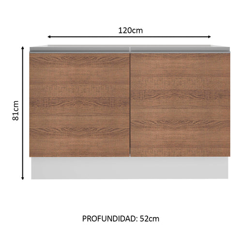 Bajo Mesada 120 cm 2 Puertas Sin Mesada Blanco/Marrón Glamy Madesa