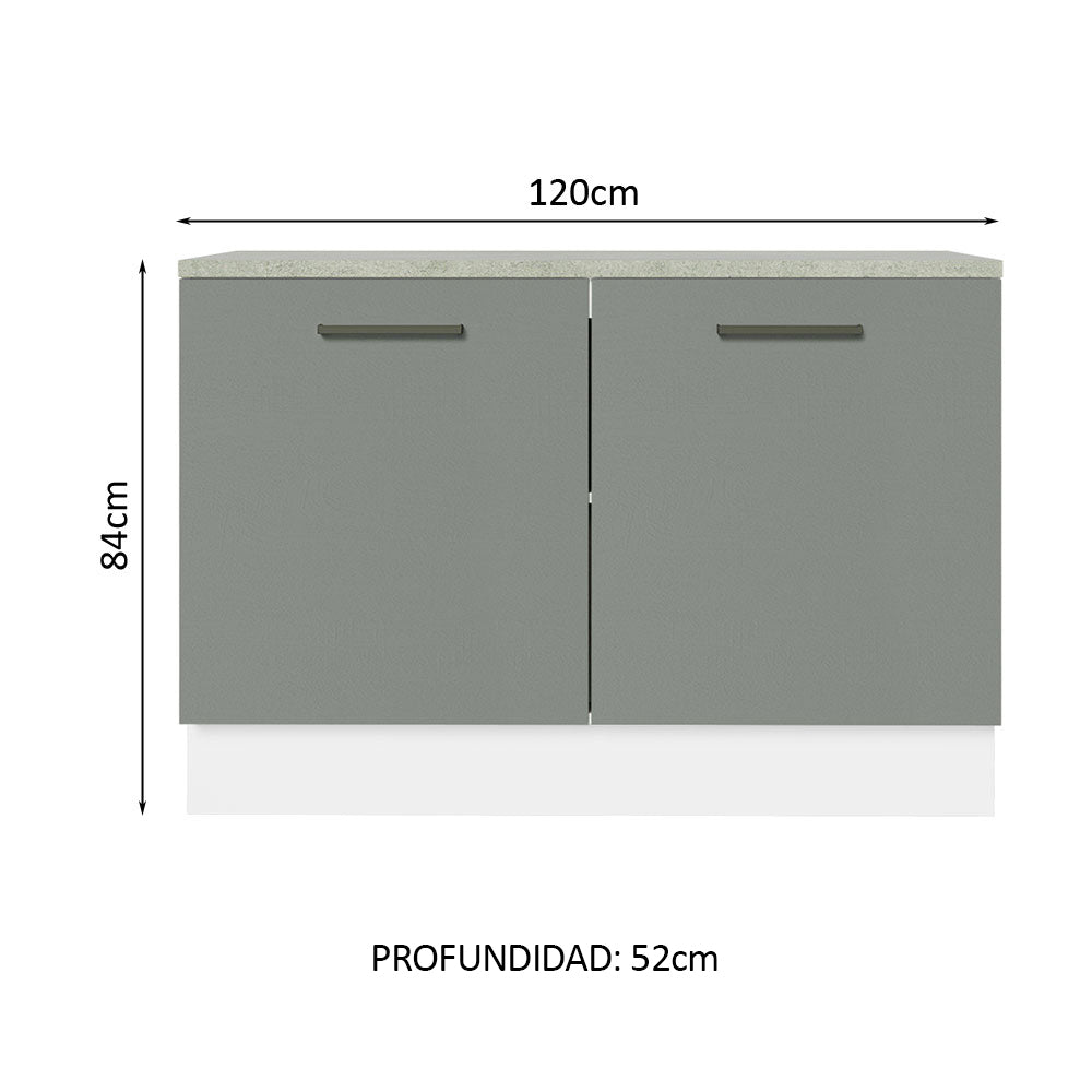 Bajo Mesada Cocina 120 cm 2 Puertas (Con Mesada) Blanco/Gris Agata Madesa