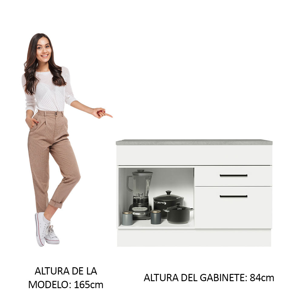 Bajo Mesada Cocina 120 cm 1 Puerta y 2 Cajones (Con Mesada) Blanco Agata Madesa