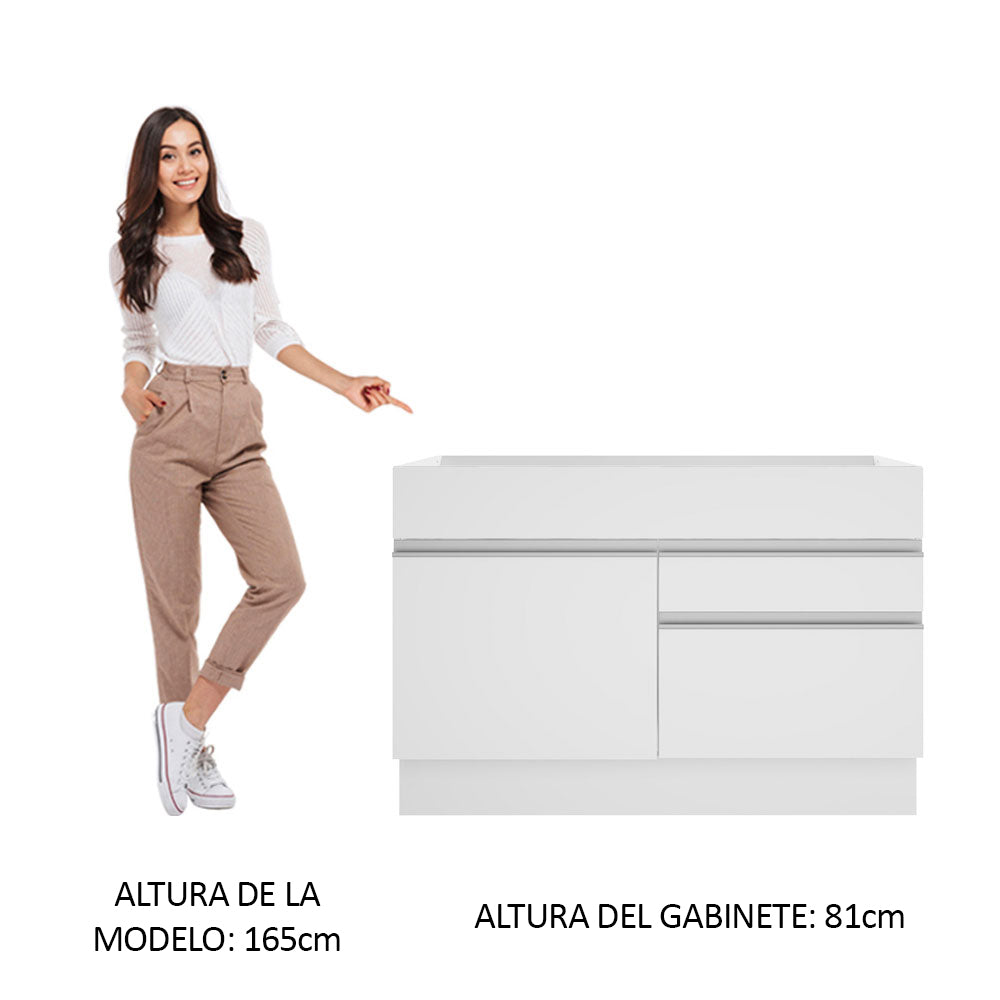 Bajo Mesada para Bacha 120 cm 1 Puerta y 2 Cajones (Sin Mesada y Bacha) Blanco Glamy Madesa