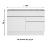 Bajo Mesada para Bacha 120 cm 1 Puerta y 2 Cajones (Con Tapa) Blanco Glamy