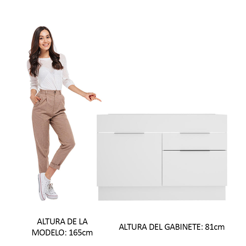 Bajo Mesada para Bacha 120 cm 1 Puerta e 2 Cajones (Sin Mesada y Bacha) Blanco Stella Madesa