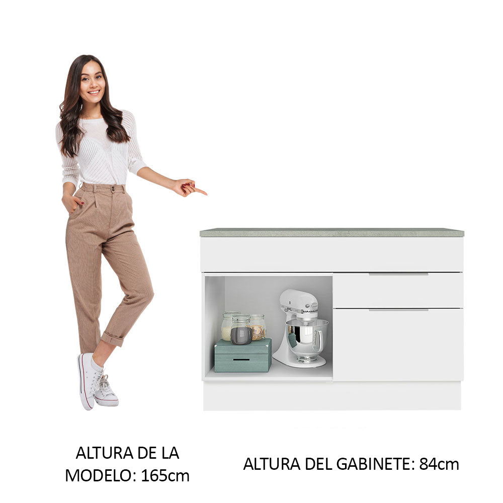 Bajo Mesada Cocina 120 cm 1 Puertas e 2 Cajones (Con Mesada) Blanco Stella Madesa