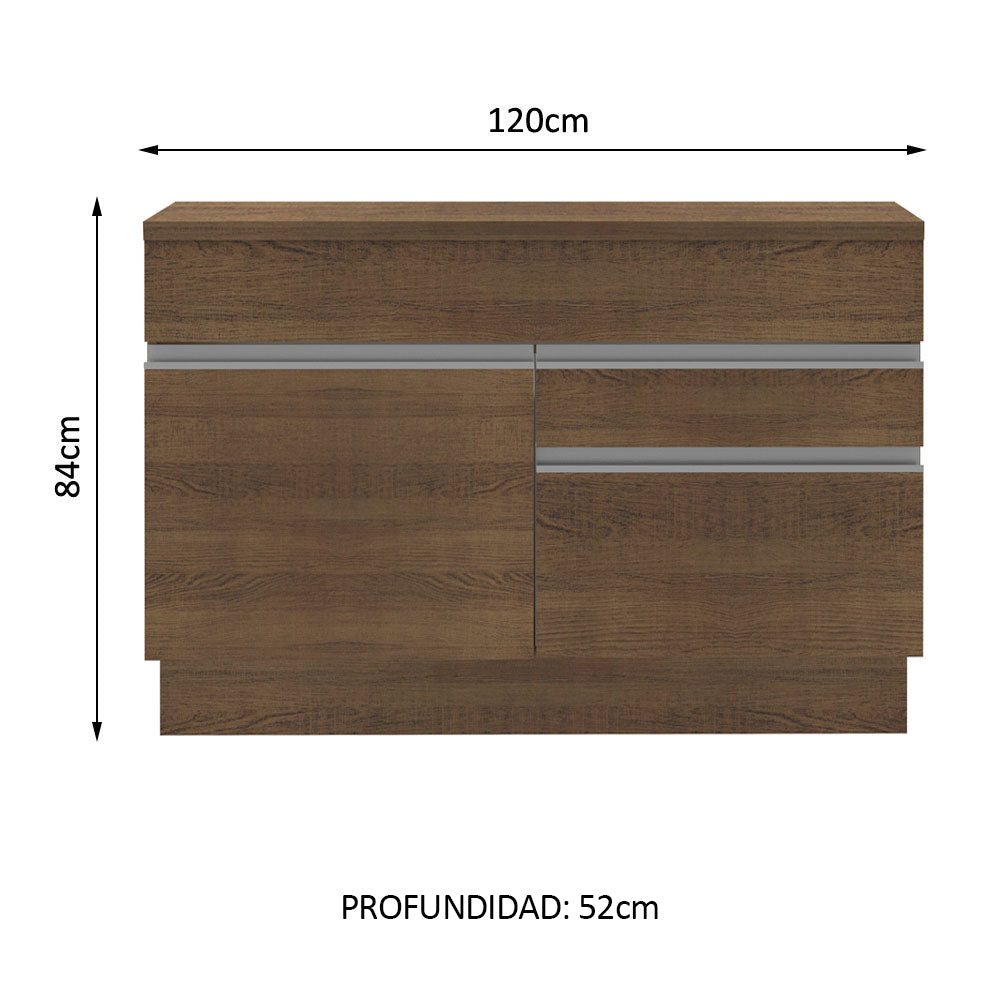 Bajo Mesada para Bacha 120 cm 1 Puerta y 2 Cajones (Con Tapa) Glamy Marrón