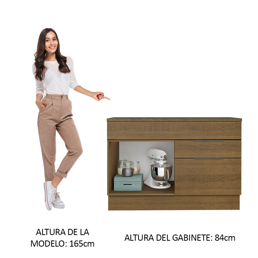 Bajo Mesada Cocina 120 cm 1 Puertas e 2 Cajones (Con Mesada) Marrón Stella Madesa