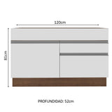 Bajo Mesada para Bacha 120 cm 1 Puerta y 2 Cajones (Sin Tapa ni Bacha) Glamy Marrón/Blanco