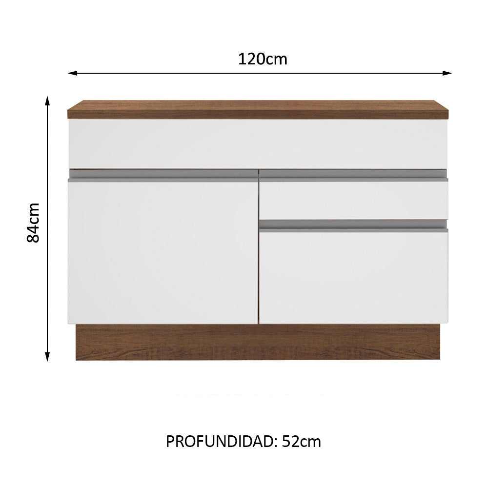Bajo Mesada 120 x 52 cm 1 Puerta 2 Cajones Marrón/Blanco Glamy Madesa