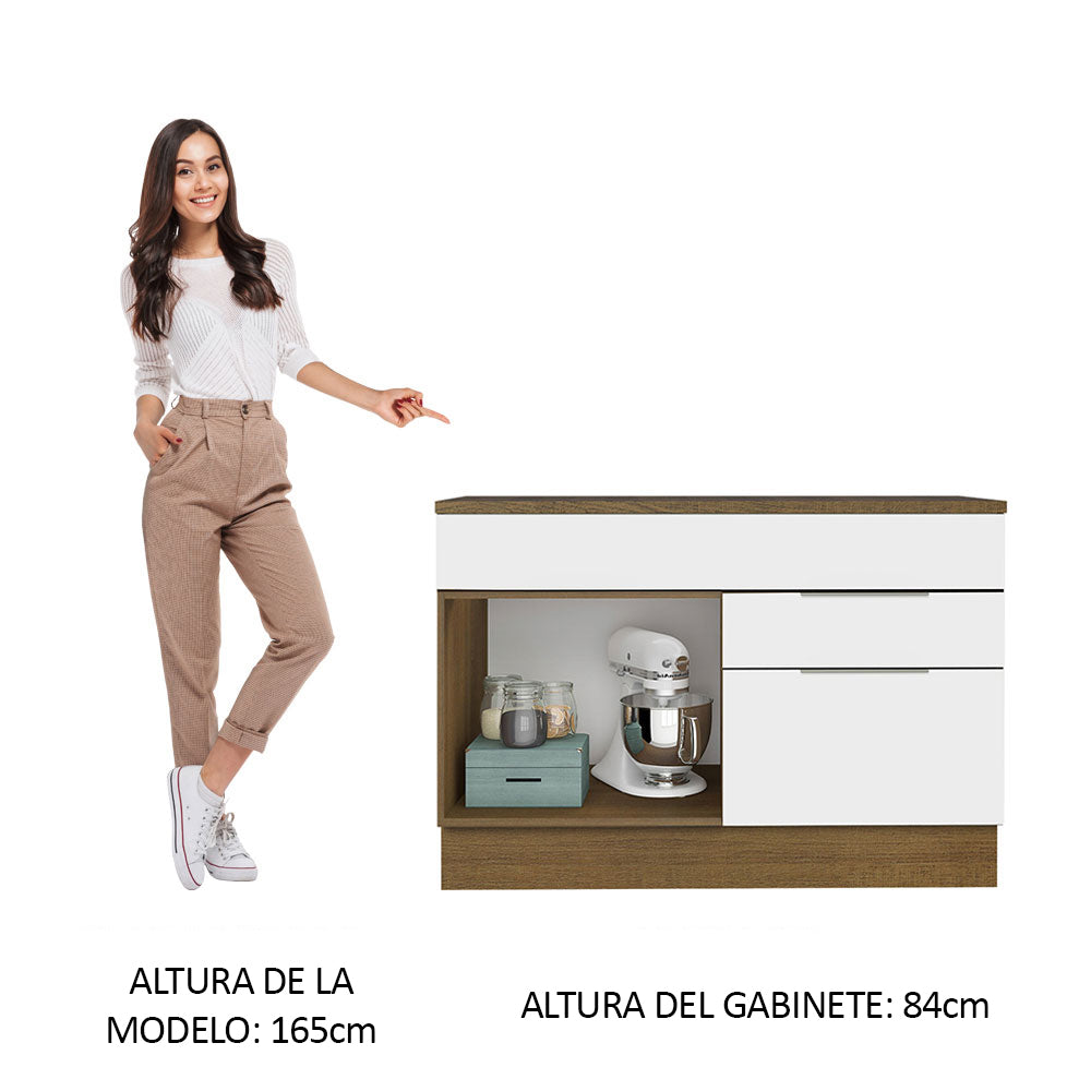 Bajo Mesada Cocina 120 cm 1 Puertas e 2 Cajones (Con Mesada) Marrón/Blanco Stella Madesa