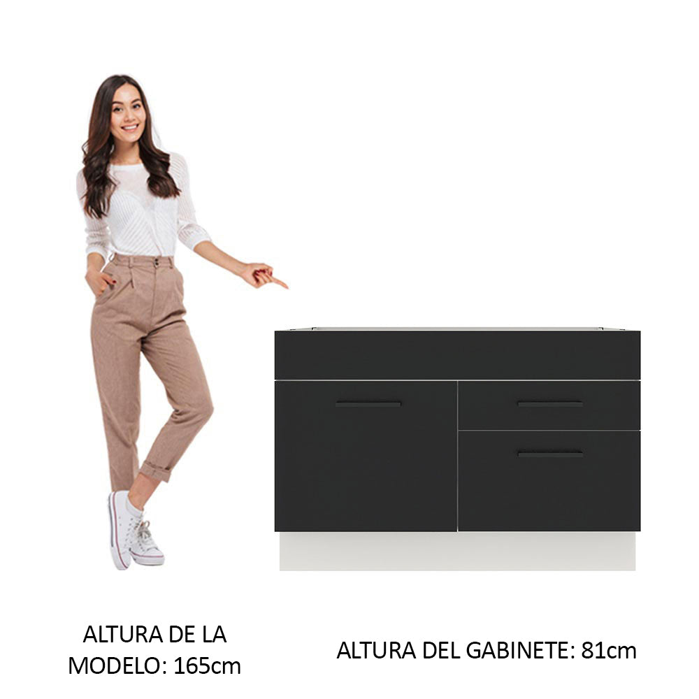 Bajo Mesada para Bacha 120 cm 2 Cajones 1 Puerta (Sin Mesada y Bacha) Blanco/Negro Agata Madesa