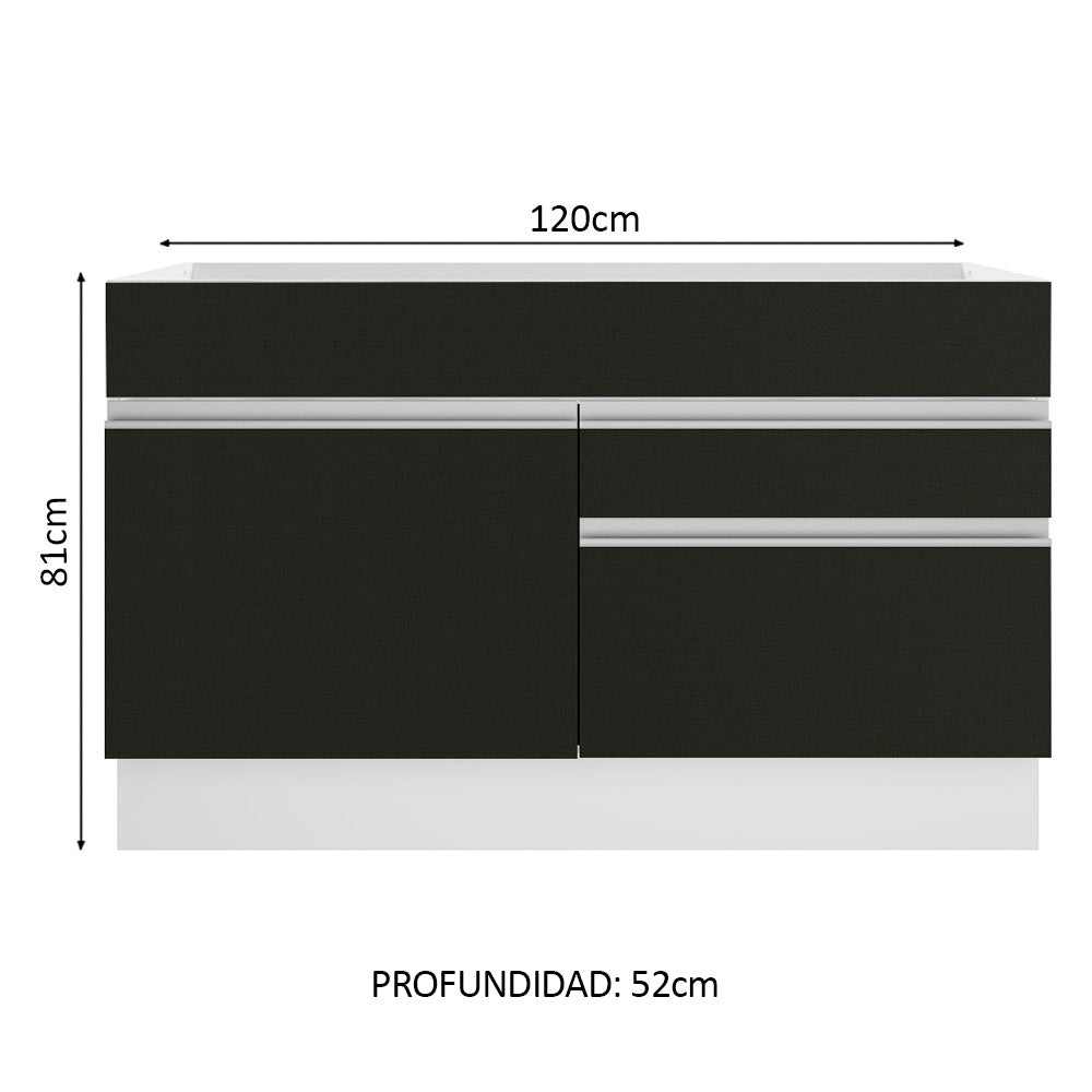 Bajo Mesada de Bacha de acero inoxidable 120cm 1 Puerta 2 Cajones Blanco/Negro (Sin Tapa y Sin Bacha de acero inoxidable) Glamy
