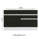 Bajo Mesada de Bacha de acero inoxidable 120cm 1 Puerta 2 Cajones Blanco/Negro (Sin Tapa y Sin Bacha de acero inoxidable) Glamy