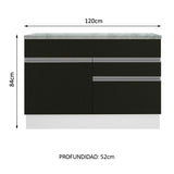 Bajo Mesada de Bacha de acero inoxidable 120cm 1 Puerta 2 Cajones Blanco/Negro (Con Tapa) Glamy